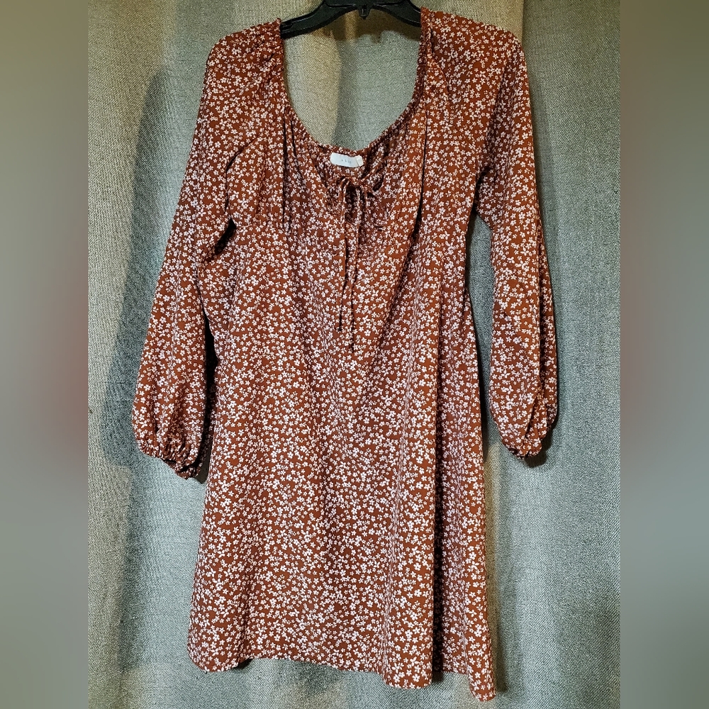 Lush boho long sleeve midi cinnamon floral dress